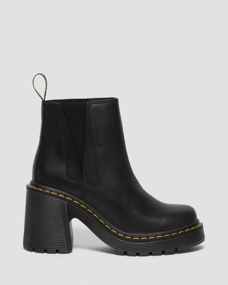 Black Women's Dr Martens Spence Leather Flared Heel Ankle Boots | CA 69CTV